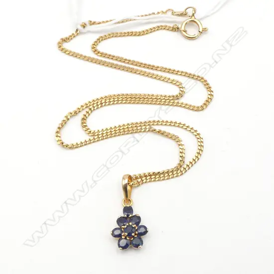 **RTV** 18ct SAPPHIRE PENDANT on 14ct GOLD FILLED CHAIN, P=1.1gm. TW=4.8gm