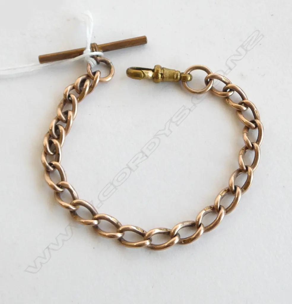 c1900 9ct GOLD CURB LINK BRACELET with plated clip & T-bar. 20.5gms Image 1++