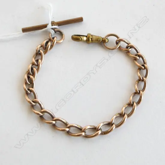 c1900 9ct GOLD CURB LINK BRACELET with plated clip & T-bar. 20.5gms