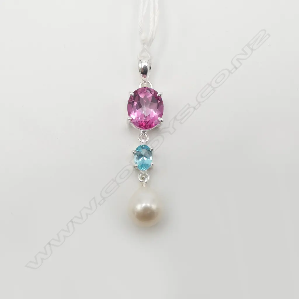 SILVER PINK AMETHYST & PEARL PENDANT, L.40mm Image 1++