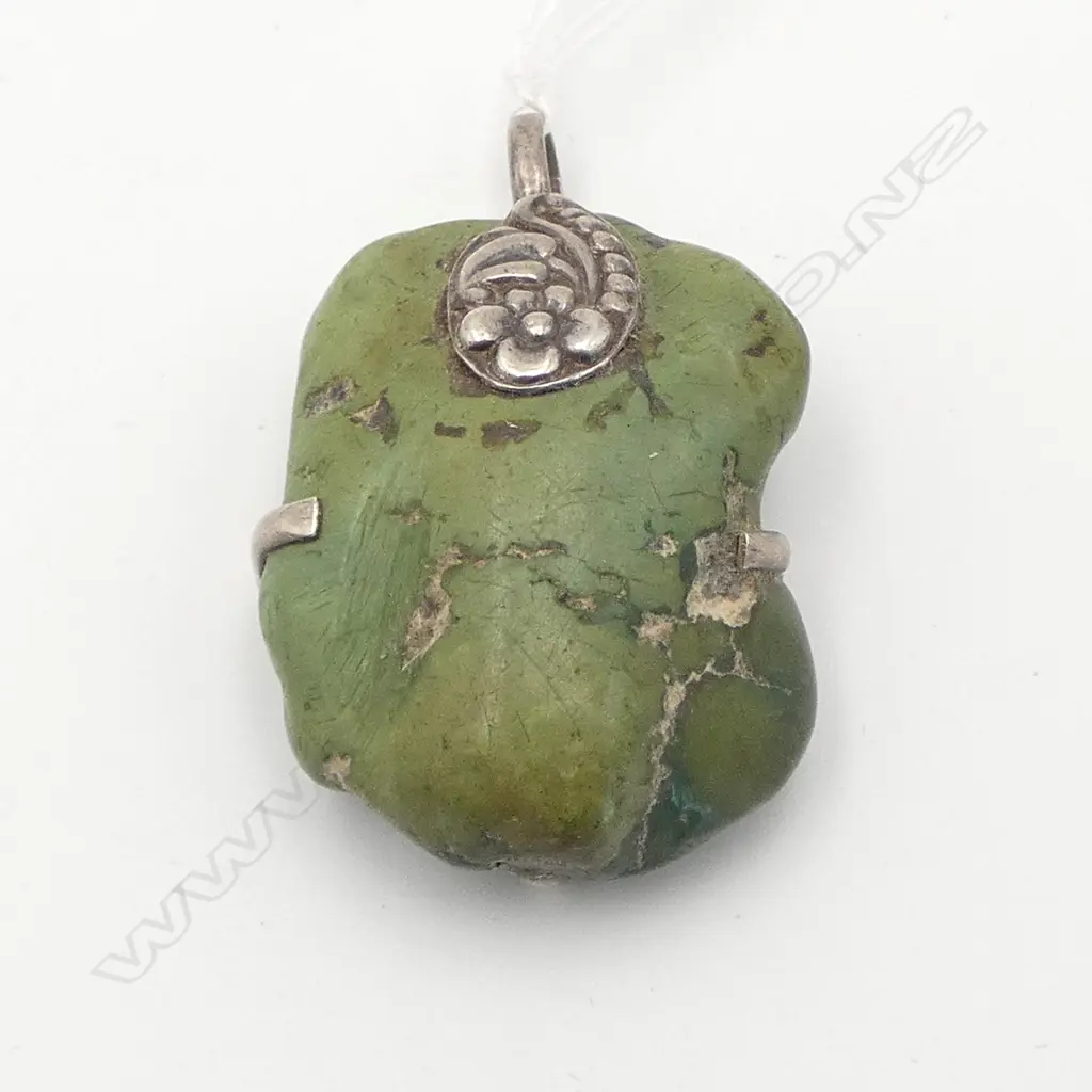 TURQUOISE natural nugget in SILVER PENDANT mount H.50mm Image 1++