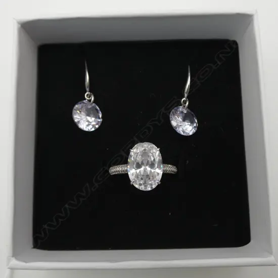 SILVER SET CZ RING & EARRING SET, SIZE S