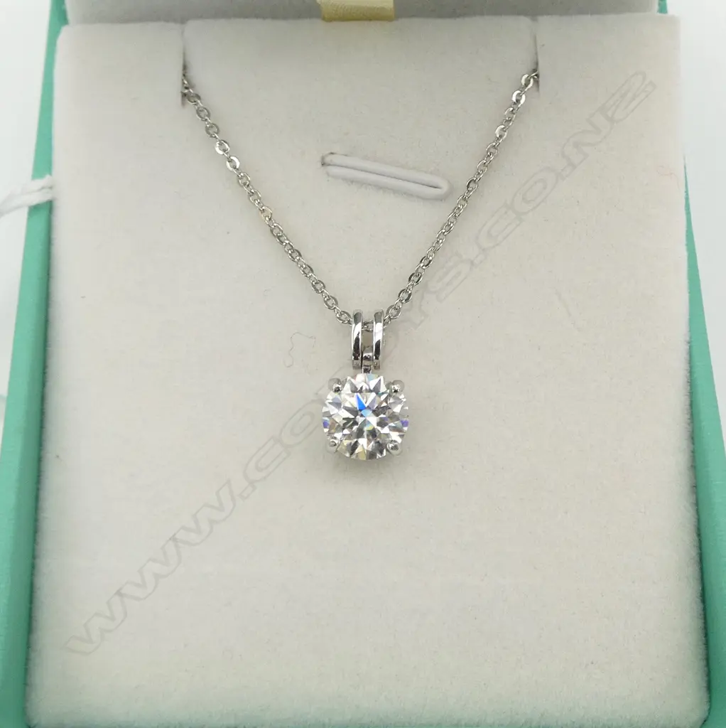 SILVER SET MOISSANITE PENDANT, 2ct, on SILVER CHAIN, L.440mm, GRA CERT. Image 1++