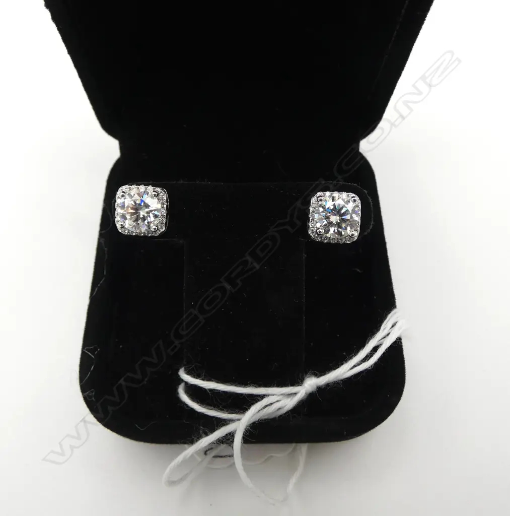 PR SILVER SET MOISSANITE EARRINGS, ea.1ct, GRA CERT Image 1++
