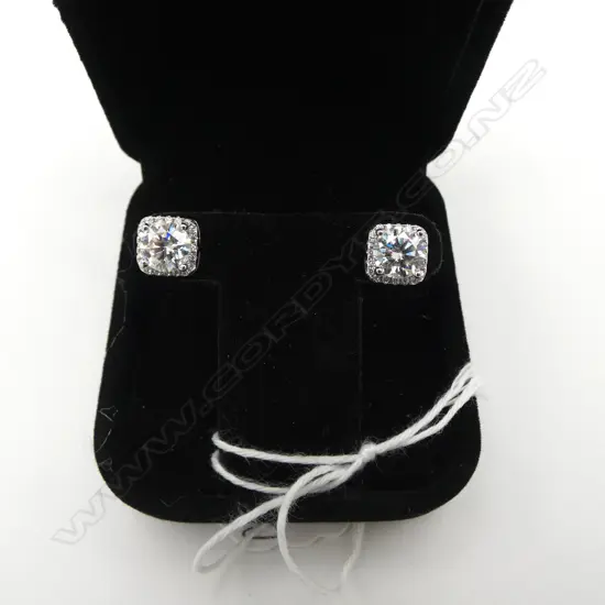 PR SILVER SET MOISSANITE EARRINGS, ea.1ct, GRA CERT