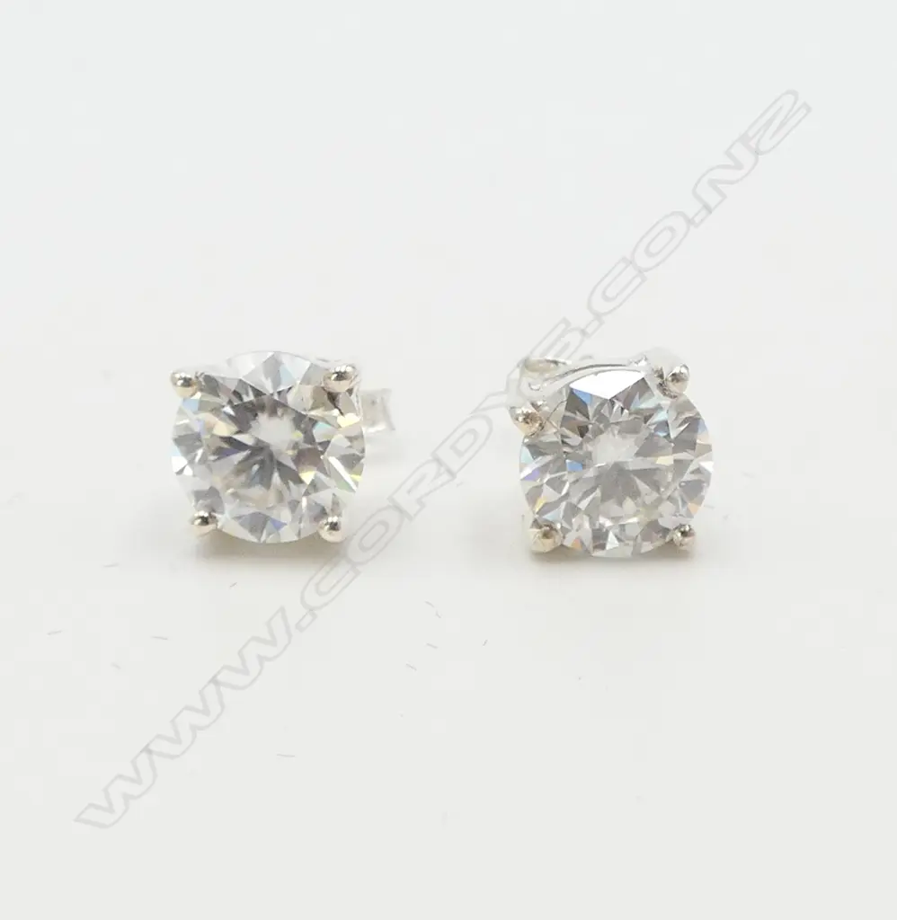 PR SILVER SET MOISSANITE EARRINGS, ea.2ct, GRA CERT. Image 1++
