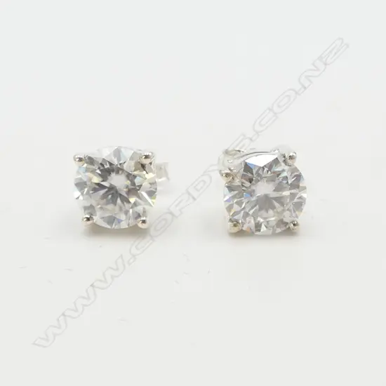 PR SILVER SET MOISSANITE EARRINGS, ea.2ct, GRA CERT.
