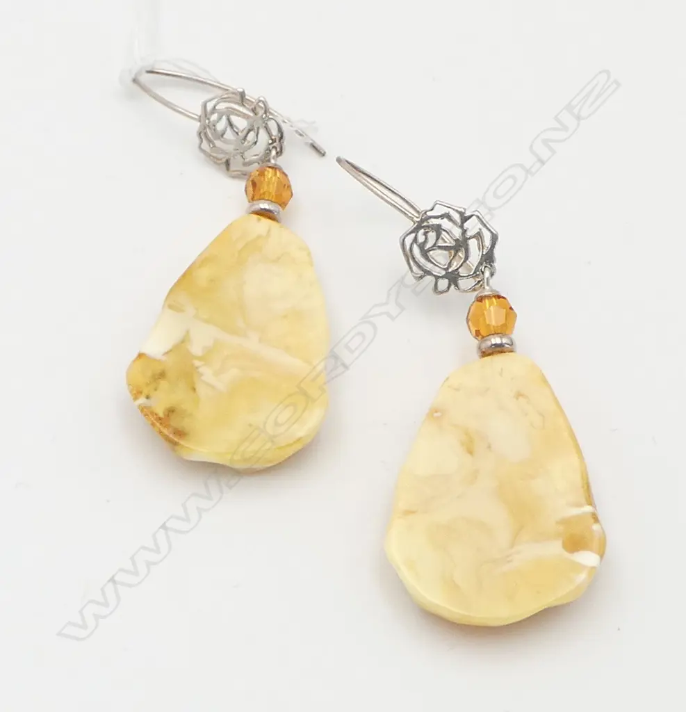 PR SILVER & AMBER EARRINGS Image 1++