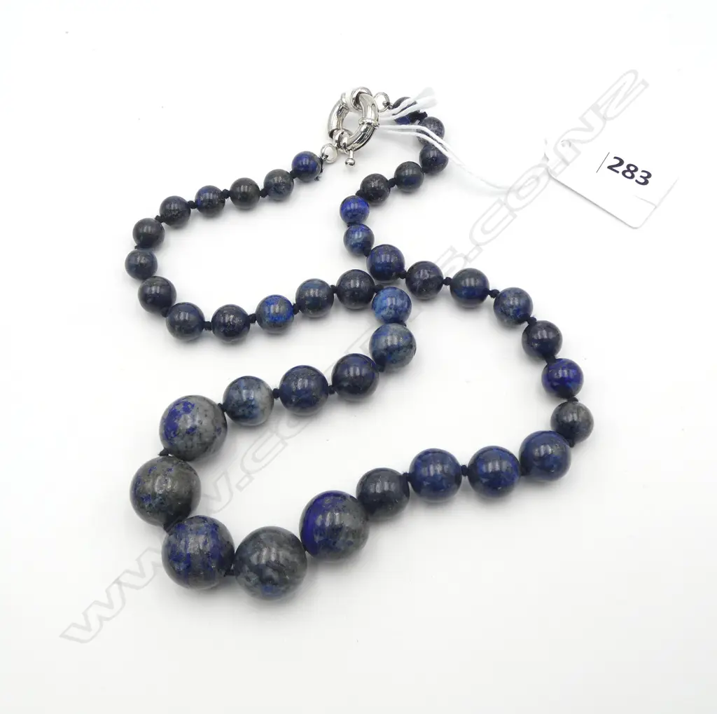 LAPIS LAZULI NECKLACE, GRADUATED HANDKNOTTED BEADS, L480mm Image 1++