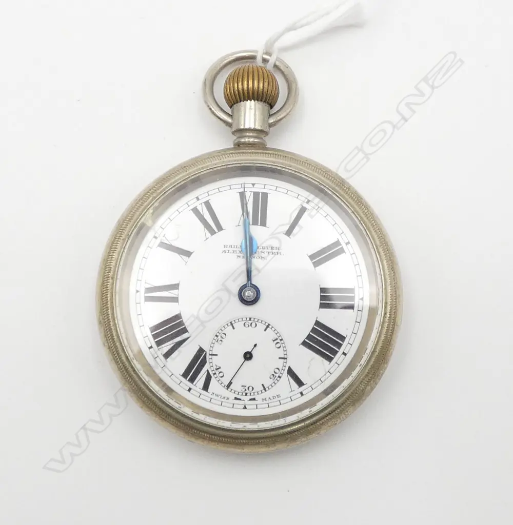 early 20thC 'RAILWAY LEVER ALEX. HUNTER NELSON' OPEN FACE named POCKET WATCH lge numerals Image 1++