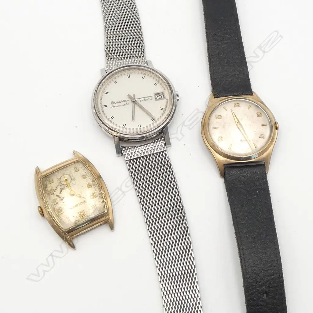 3 BULOVA ' GENT'S WATCHES apparently working: 1 'Ambassador 30 jewels' auto + 1 w no strap Image 1++