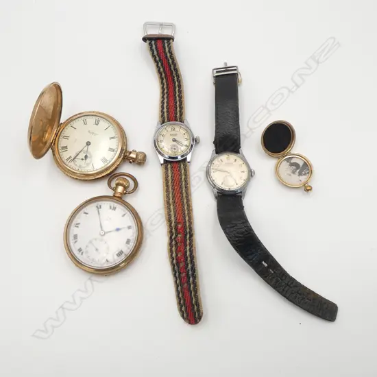 5 ASST WATCHES: 3 POCKET + 2 WRISTWATCHES