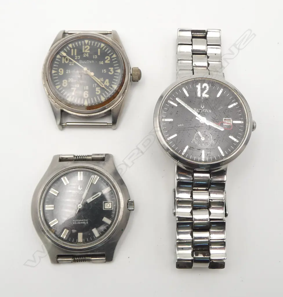 3 vintage BULOVA GENT'S WRISTWATCHES black dials not running 2 w no strap Image 1++