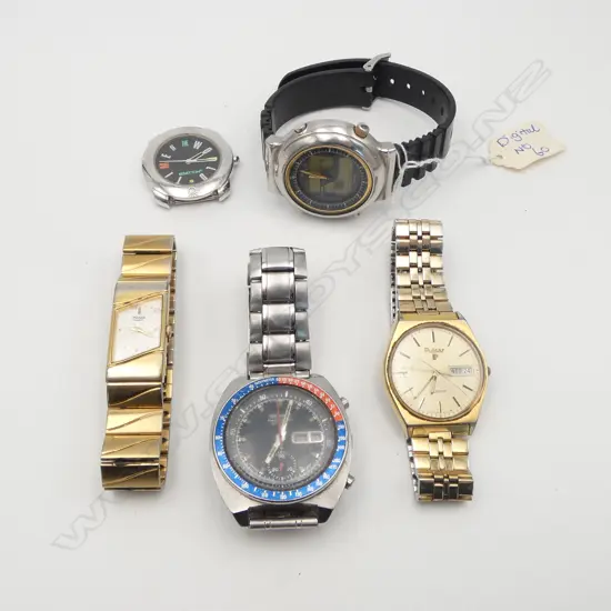 5 VINTAGE WRISTWATCHES not running as is: Seiko Chronograph etc.