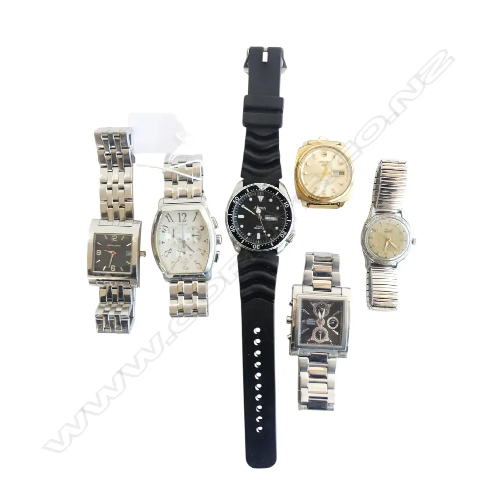 **RTV** 5 ASST. WRISTWATCHES + STRAPLESS DIAL; VINTAGE HAFIS, PULSAR, GUESS, SEIKO, etc Image 1++
