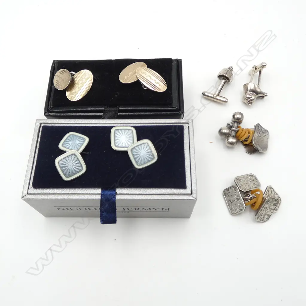5 PRS OF SILVER CUFF LINKS (1 G/P, 1 ENAMEL) Image 1++