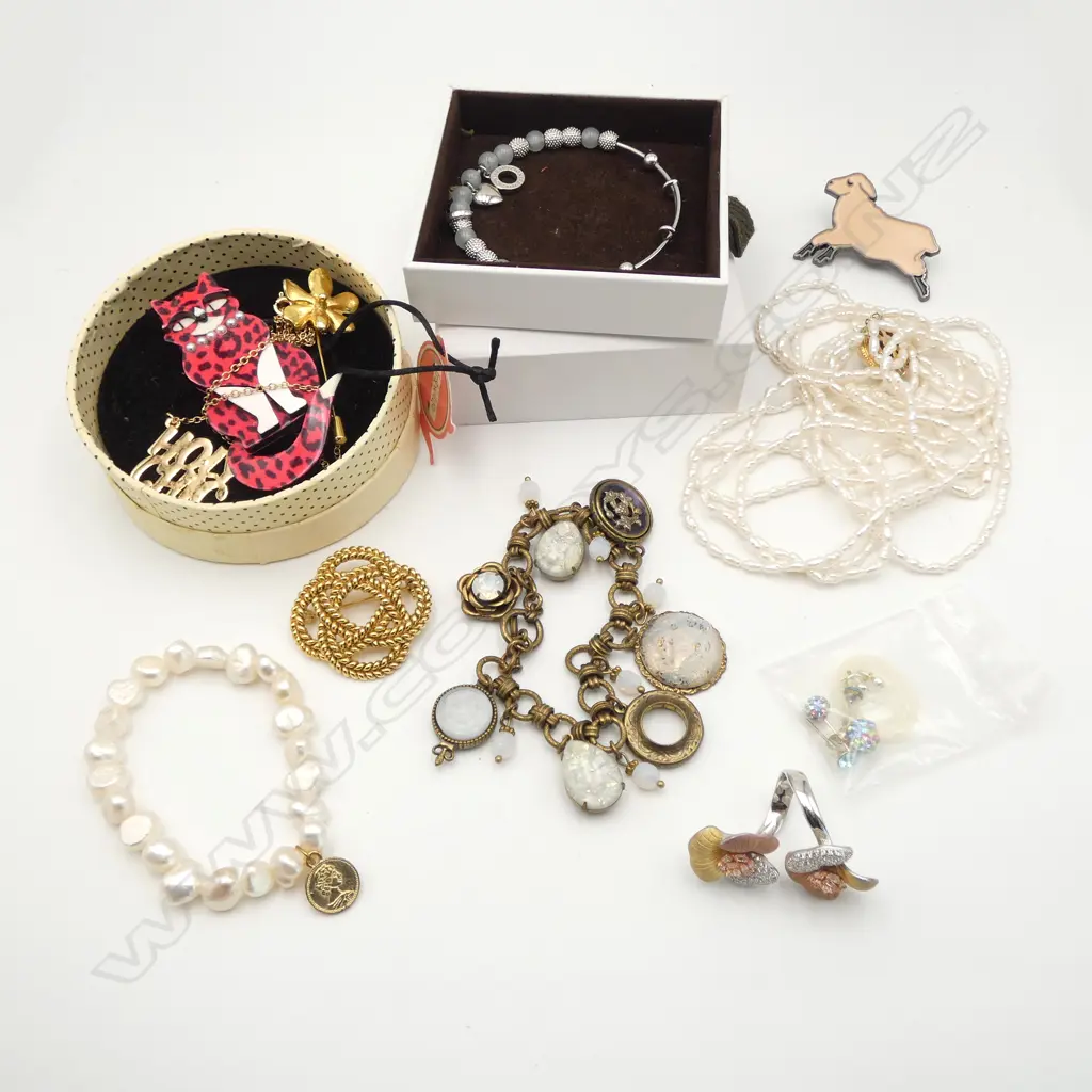 SWAROVSKI RING, FRESHWATER PEARL CHOKER & BRACELET & OTHER  ASST. JEWELLERY ITEMS Image 1++