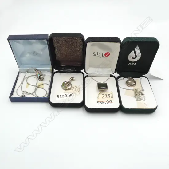 3 N.Z. STG SILVER NECKALCES & N.Z. STG SILVER KORU PENDANT Note the chains are not silver