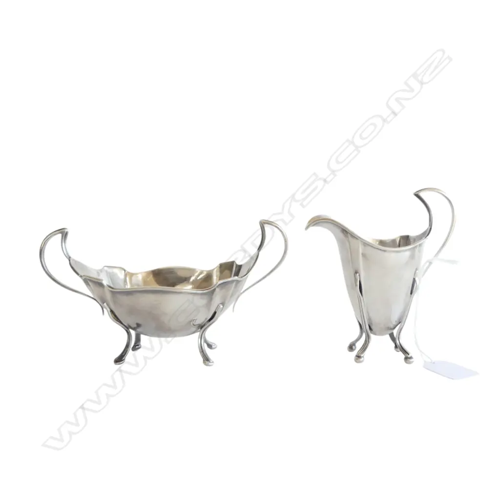 STG SILVER ART NOUVEAU CREAM JUG & SUGAR, BIRMINGHAM 1910, 219gms, H.125mm Image 1++