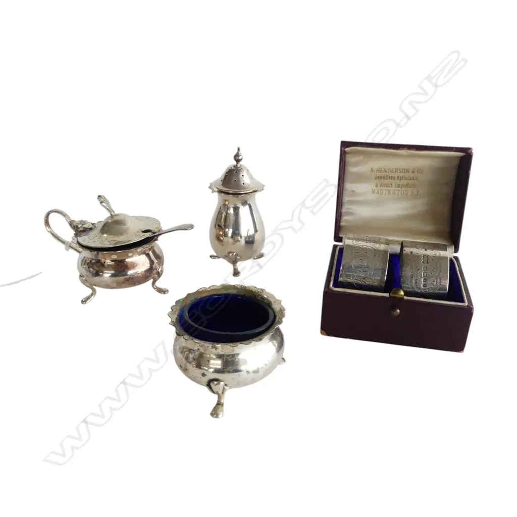 PR STG SILVER NAPKIN RINGS 40gms + 3 EP CONDIMENTS Image 1++