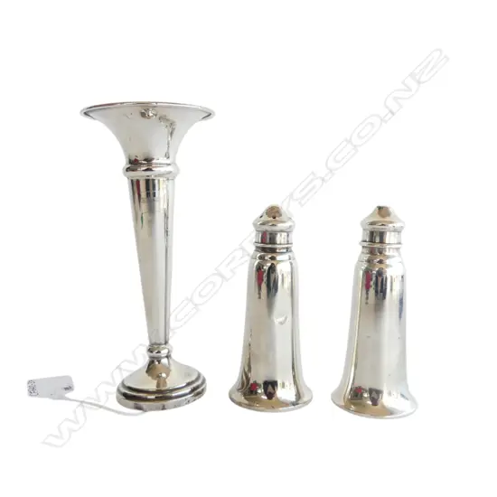 STG SILVER SPILL VASE (WEIGHTED) + 'W.J.B.' .925 SILVER S/P Approx. 224gms (dated1986 vase)