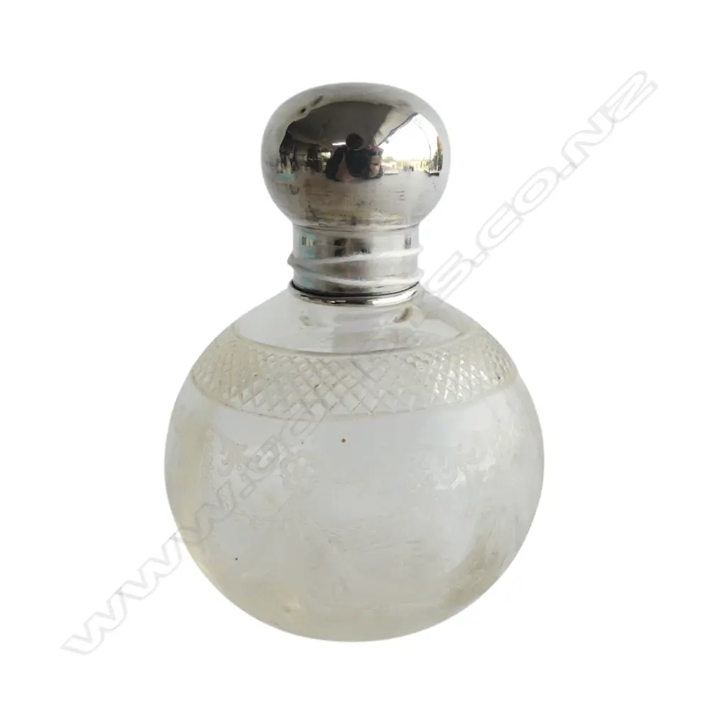 PERFUME BOTTLE w. STG SILVER CAP H.110mm WITH STOPPER Image 1++