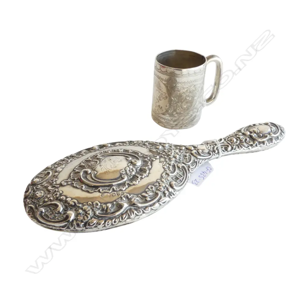 STERLING HAIRBRUSH CHESTER 1899 & CHRISTENING MUG 1891 55gms Image 1++