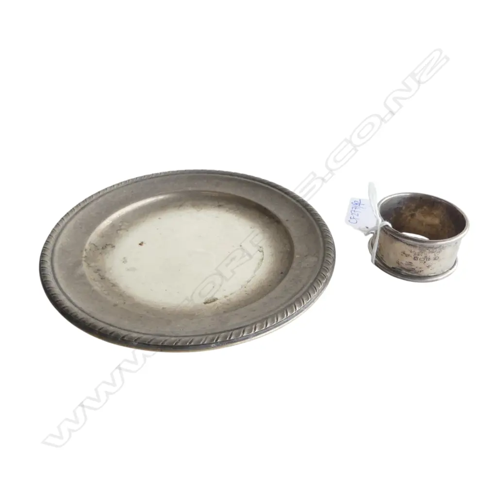 925 SILVER PLATE 145mm dia + NAPKIN RING 112gms Image 1++