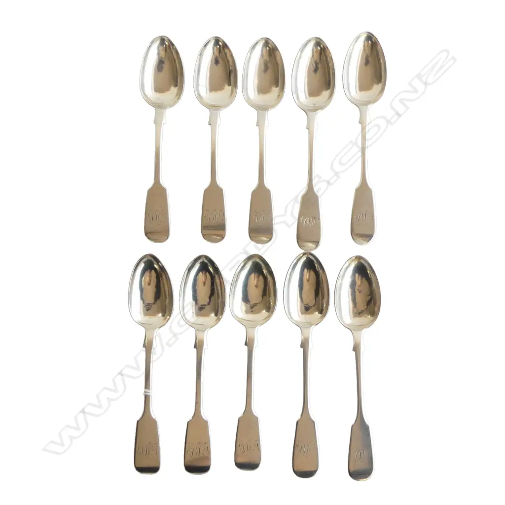 NEAR SET 10 VICTORIAN SILVER TEASPOONS EXETER 1857 ETC 234GMS Image 1++