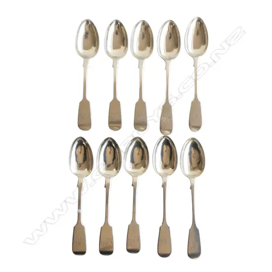 NEAR SET 10 VICTORIAN SILVER TEASPOONS EXETER 1857 ETC 234GMS