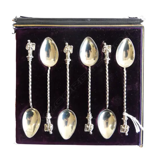 set SIX SILVER APOSTLE TEASPOONS Birmingham 1896 54gms in damaged box