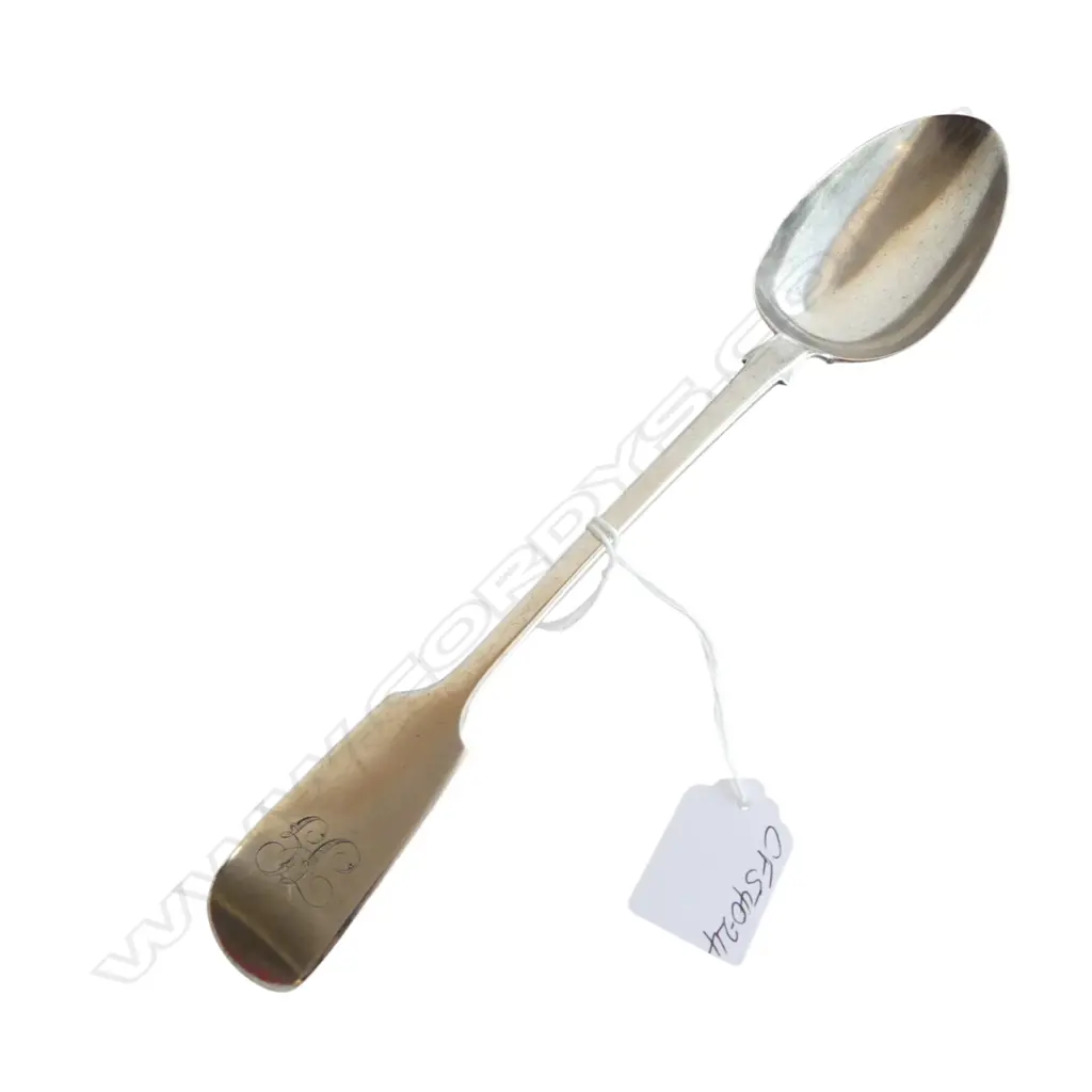 VICTORIAN SILVER FIDDLE PATTERN BASTING SPOON London 1854 122gms Image 1++