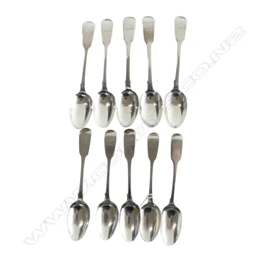10 ANTIQUE STG SILVER TEASPOONS, 214gms