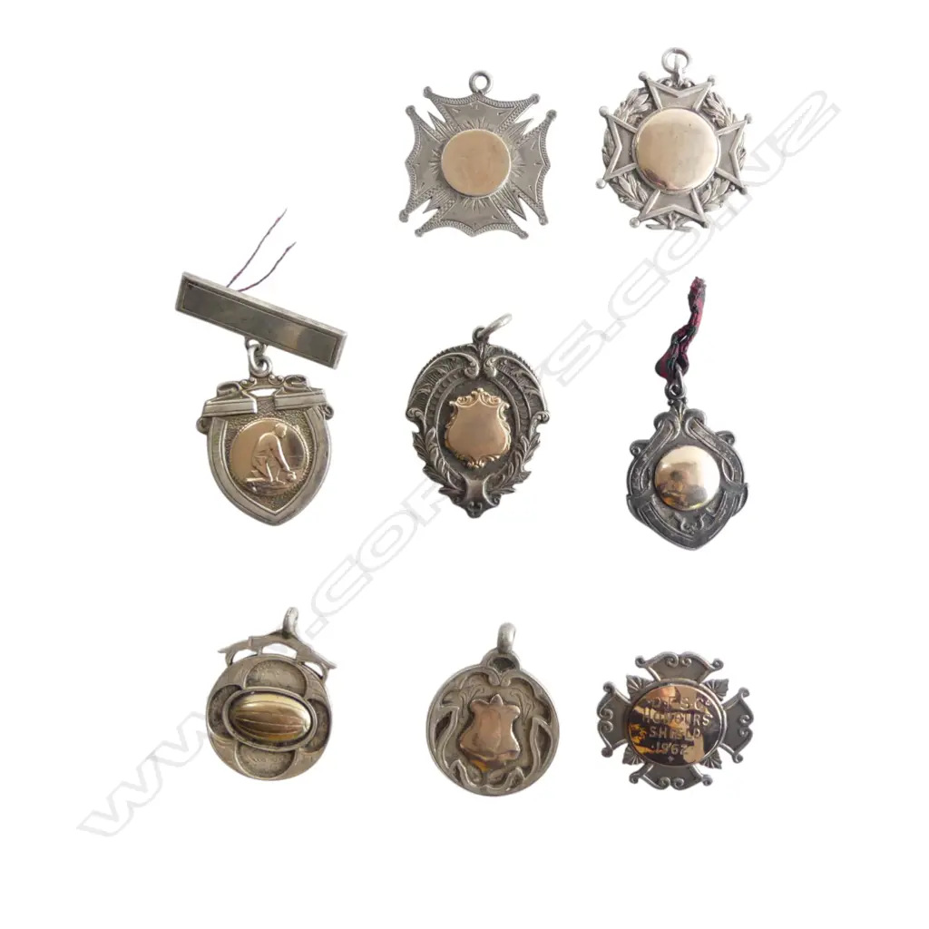 8 STG SILVER MEDALS, GOLD TRIM 73.5gms Image 1++
