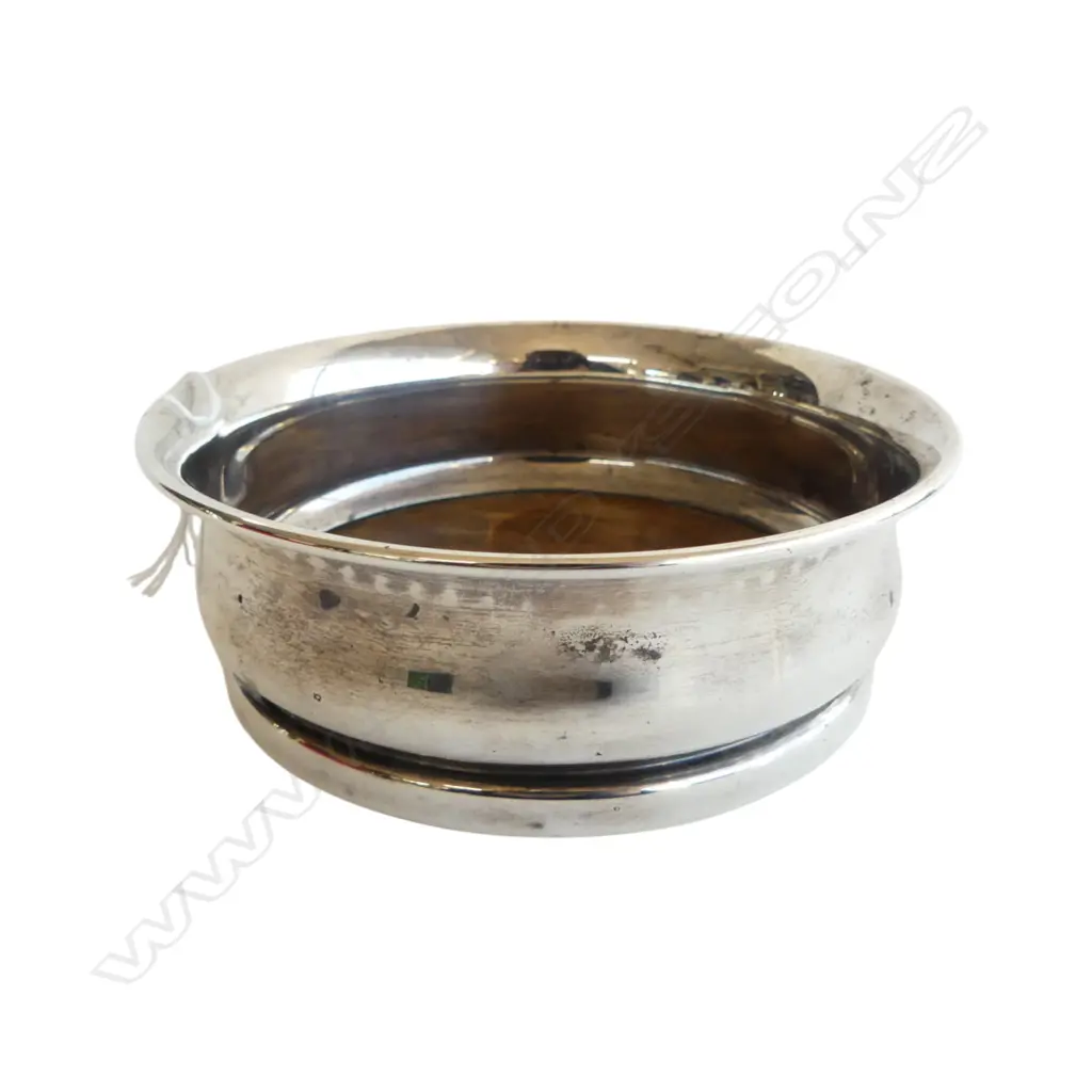 Birmingham 1932 SILVER BOTTLE COASTER baluster form with turned wooden base Dia.138mm Image 1++