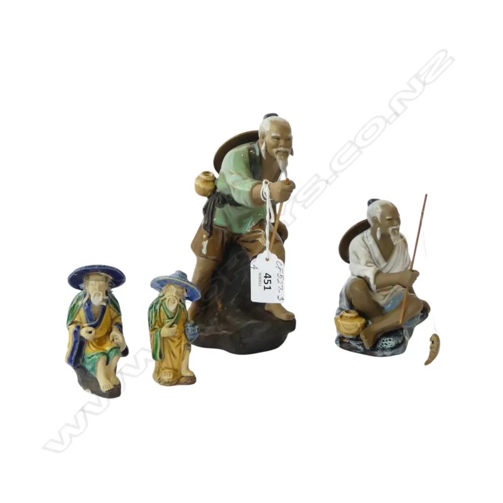 FOUR ORIENTAL FISHERMAN FIGURINES, 2 SML/2 LRG. H.200mm tallest (sml hat faulted) Image 1++