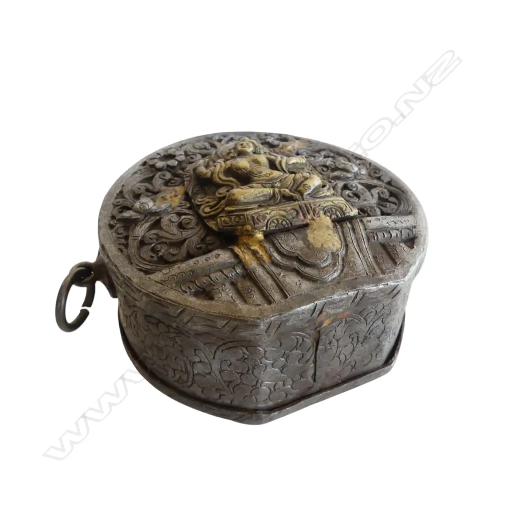 TIBETAN GILDED METAL GAU 100x50x95mm lid sealed Image 1++