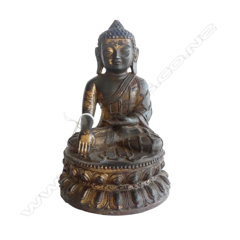 BRONZE BUDDHA FIGURE H.200mm seated in meditation in the bhumisparsha mudra Image 1++