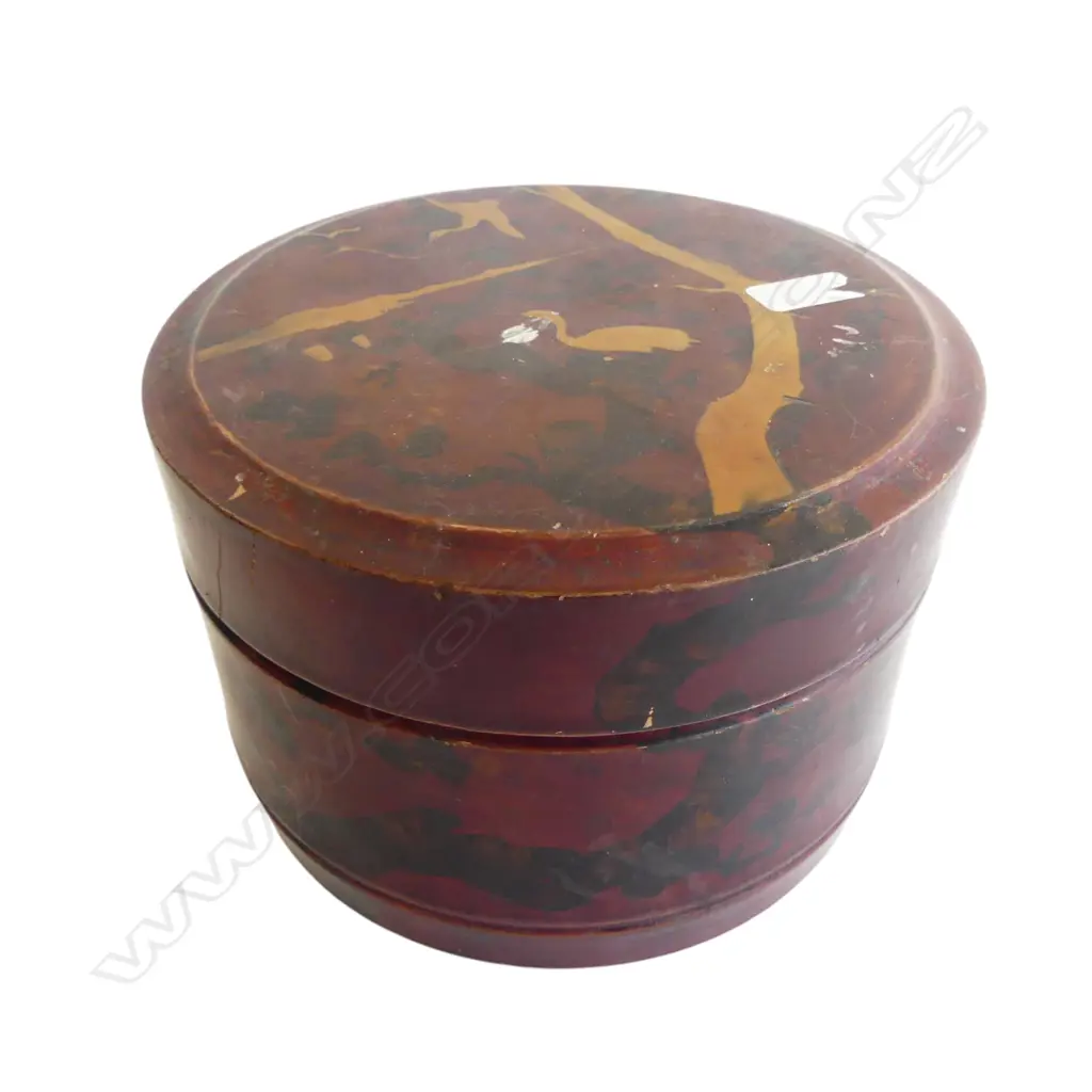 ORIENTAL LACQUER BOX 175mm dia Image 1++