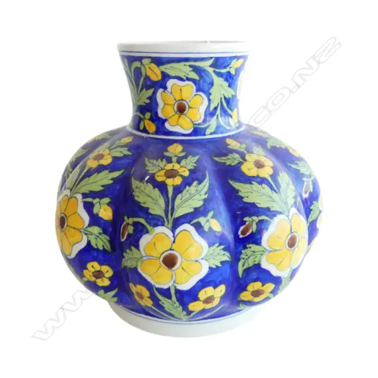 FLORAL GLAZED LOBED VASE H.230mm base stamped 'INDIA'