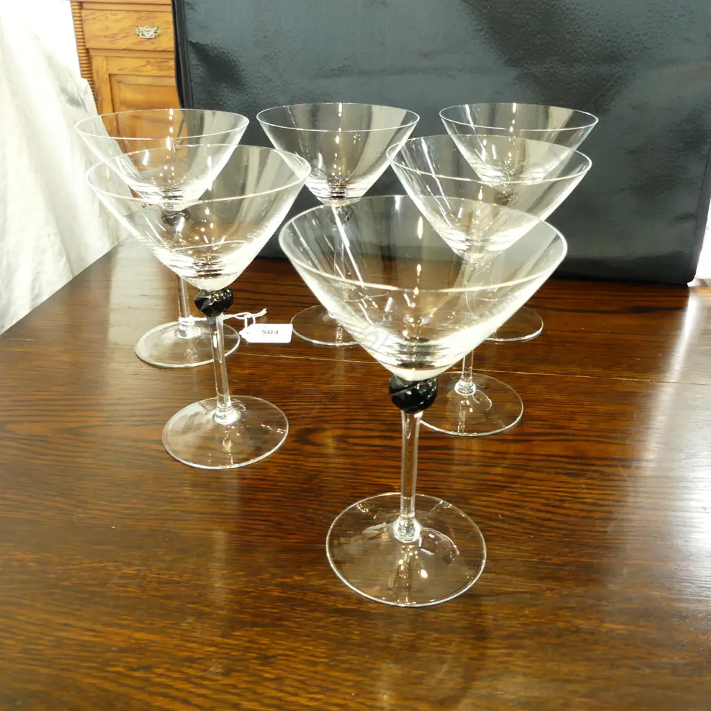 6 BLACK BALL MARTINI GLASSES CHIPON ONE RIM Image 1++