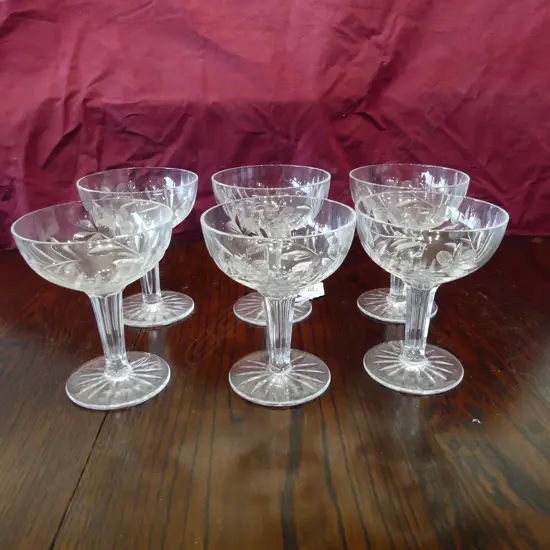 6 CRYSTAL HOLLOW STEM CHAMPAGNE GLASSES H.110mm