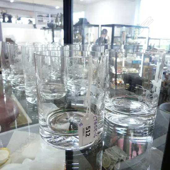 SET OF 8 WMF? HUNTING SCENE ENGRAVED CRYSTAL TUMBLERS