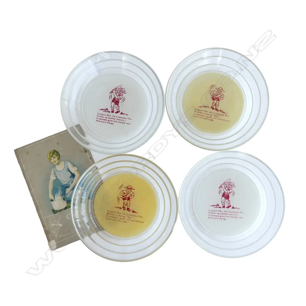 4 CREAMOATA GLASS PORRIDGE BOWLS 170mm dia (2 CHIPPED) + RECIPE BOOK Image 1++