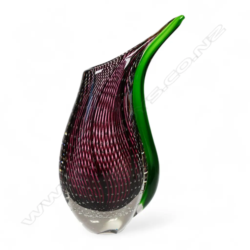 c.1980s ROSENTHAL HOME DESIGNS 'DEWDROP' GREEN/PURPLE GLASS VASE, ACID ETCHED MAKER'S MARK, H.300mm Image 1++