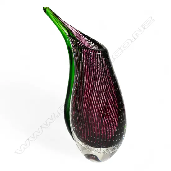 c.1980s ROSENTHAL HOME DESIGNS 'DEWDROP' GREEN/PURPLE GLASS VASE, ACID ETCHED MAKER'S MARK, H.300mm