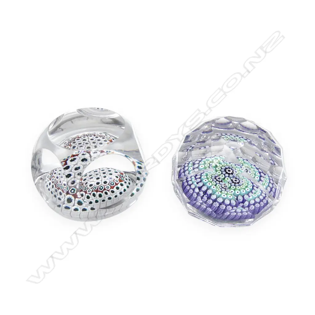 2 WHITEFRIARS FACETED ART GLASS PAPER WEIGHTS Image 1++