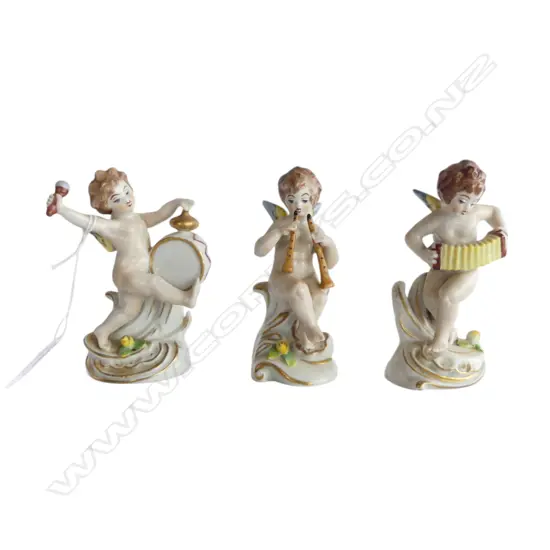 3 GERMAN PORCELAIN CHERUB MUSCIANS H.115mm
