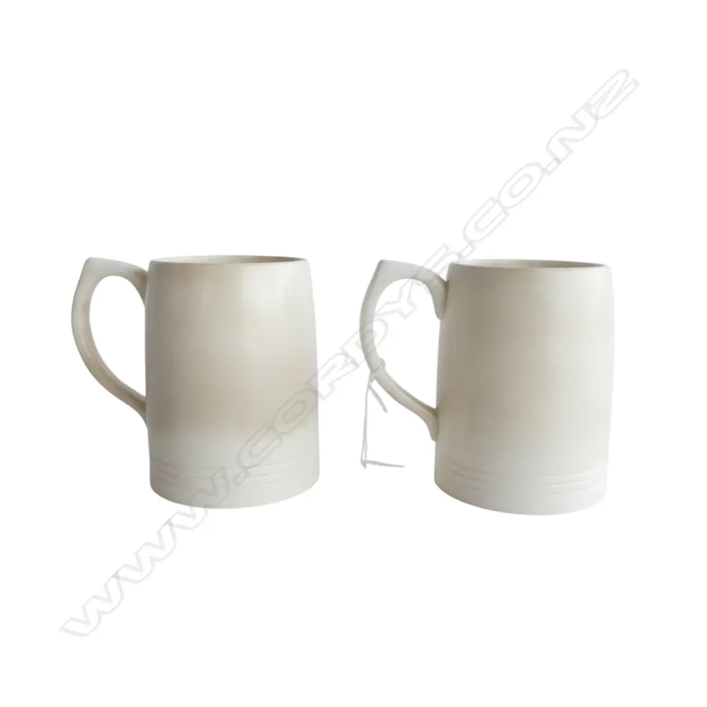 2 KEITH MURRAY for WEDGWOOD COMMEMORATIVE CREAMWARE TANKARDS - EDWARD VIII H.125mm Image 1++
