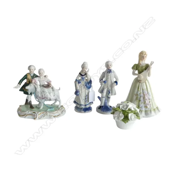 4 EUROPEAN PORCELAIN FIGURINES & SML ANYSLEY POSY